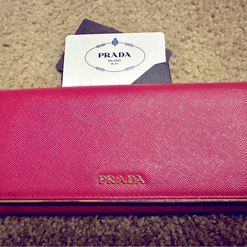 Prada leather long pink wallet